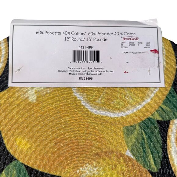 Round 15" Placemats Woven Lemon Table Farmhouse Country Decor Yellow Black x4 - Picture 3 of 7